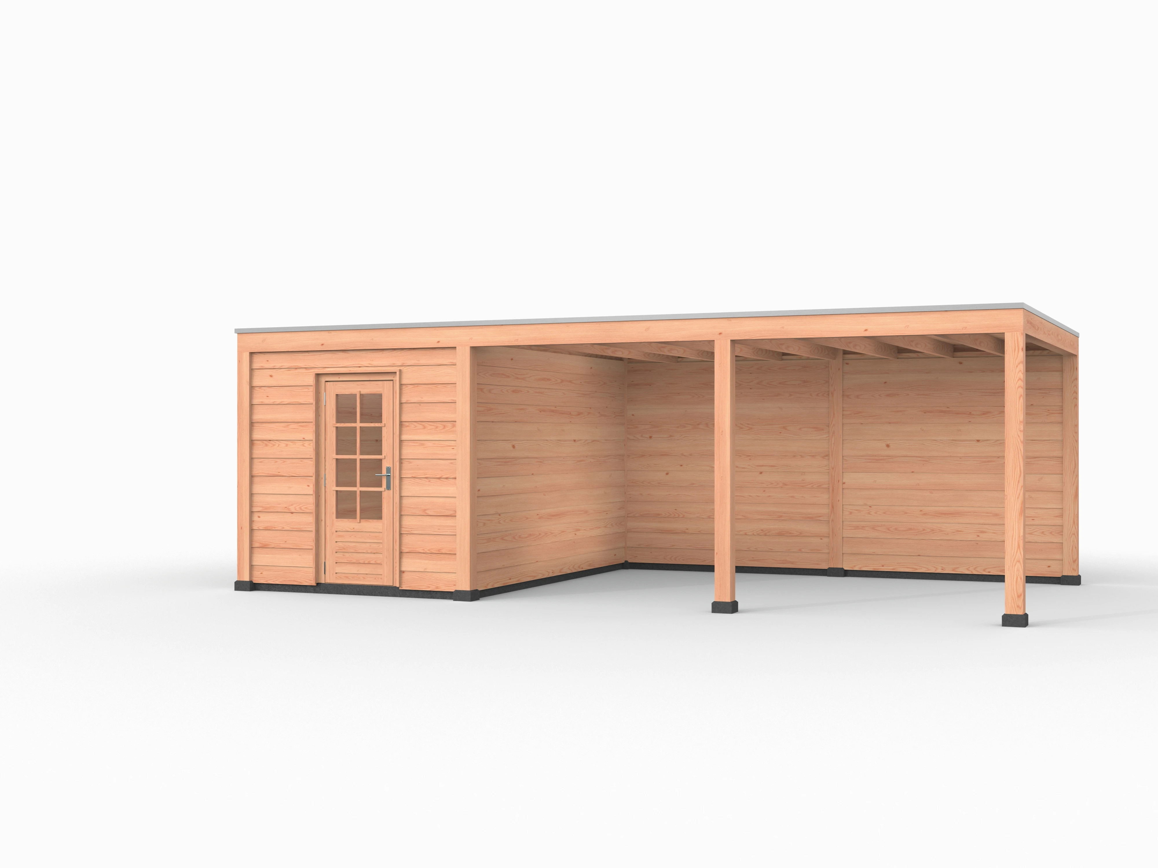 Douglas overkapping, 750 x 400, met achterwand en schuur, Westwood Elegant - Afbeelding 1
